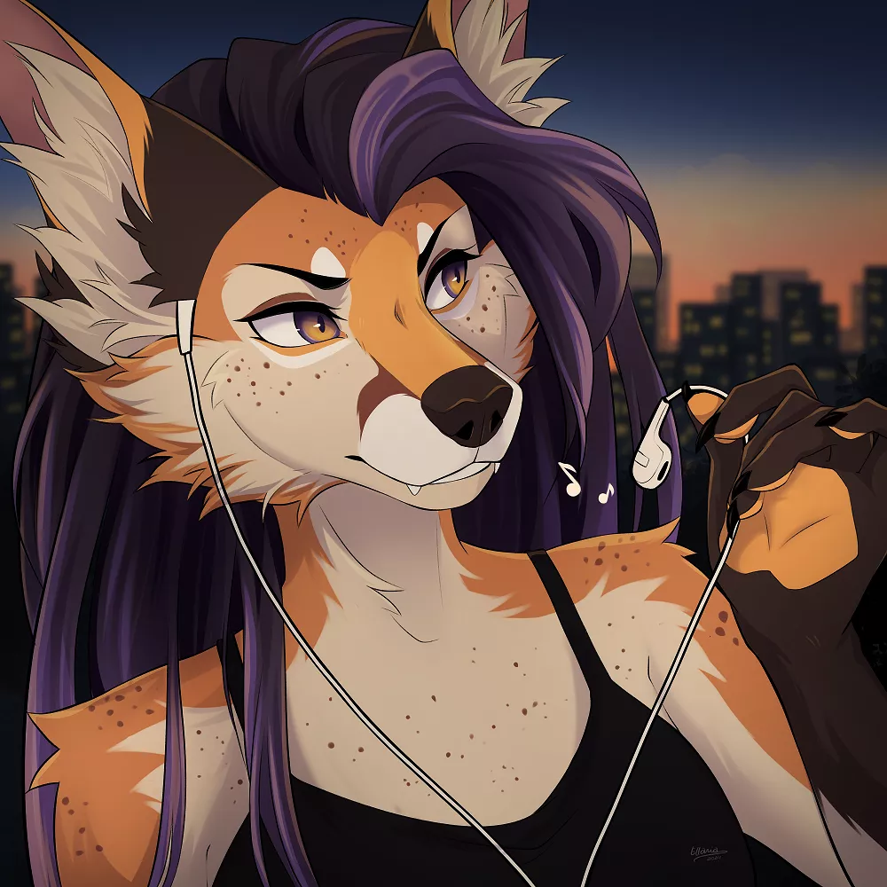 What kind of music is she listening to? 🦊 ☾✦ [ art by me • If you want an icon like this, the form and pricing link is in the comments ]