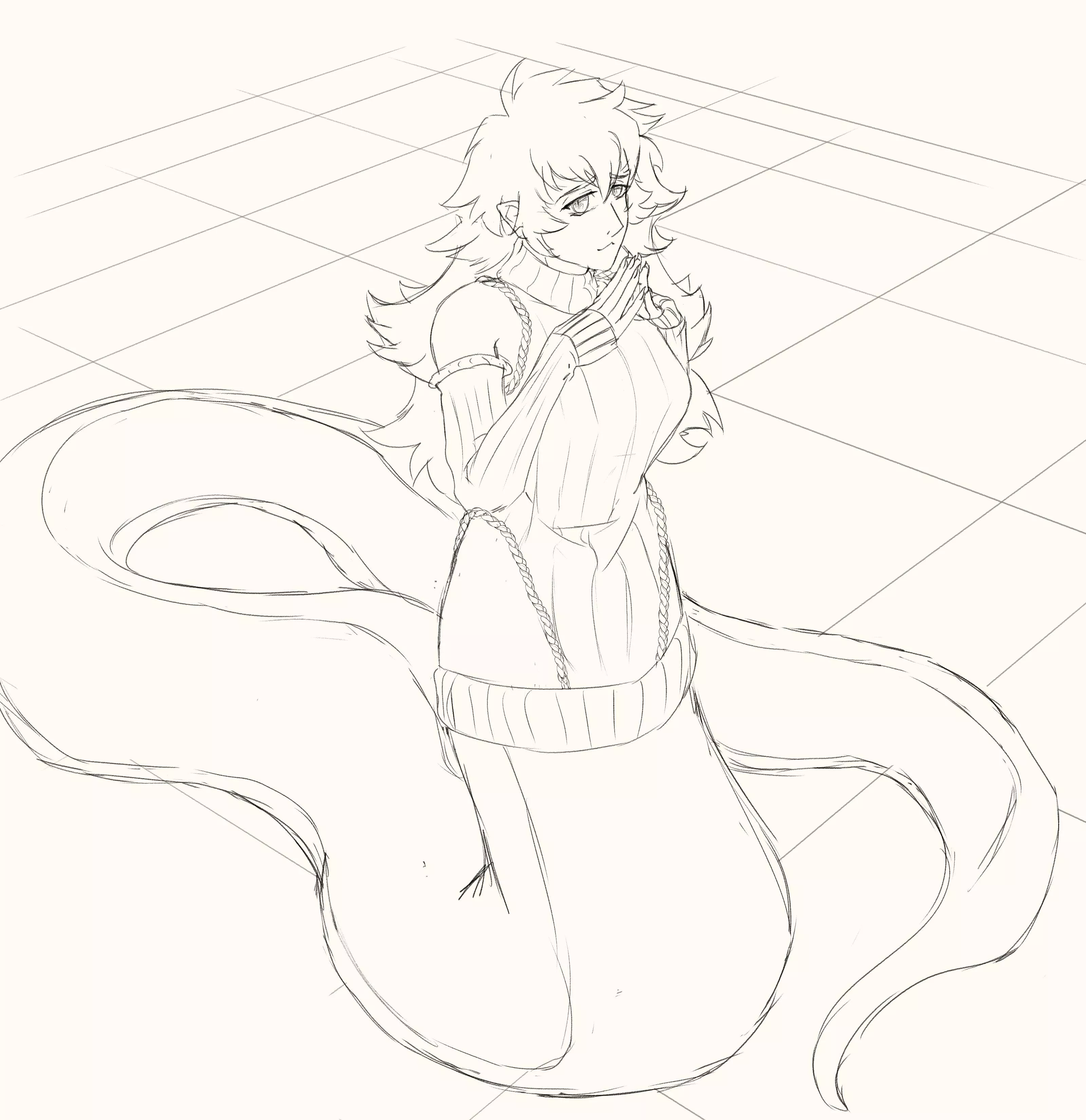 Lamias in virgin-killer sweaters have to be my current fave thing to doodle
