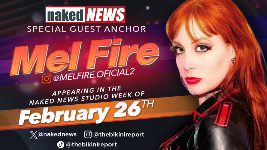 Mel Fire is Appearing in our Naked News Studios Next Week! She's a hot Domme, and you can see her on our show starting Monday! 