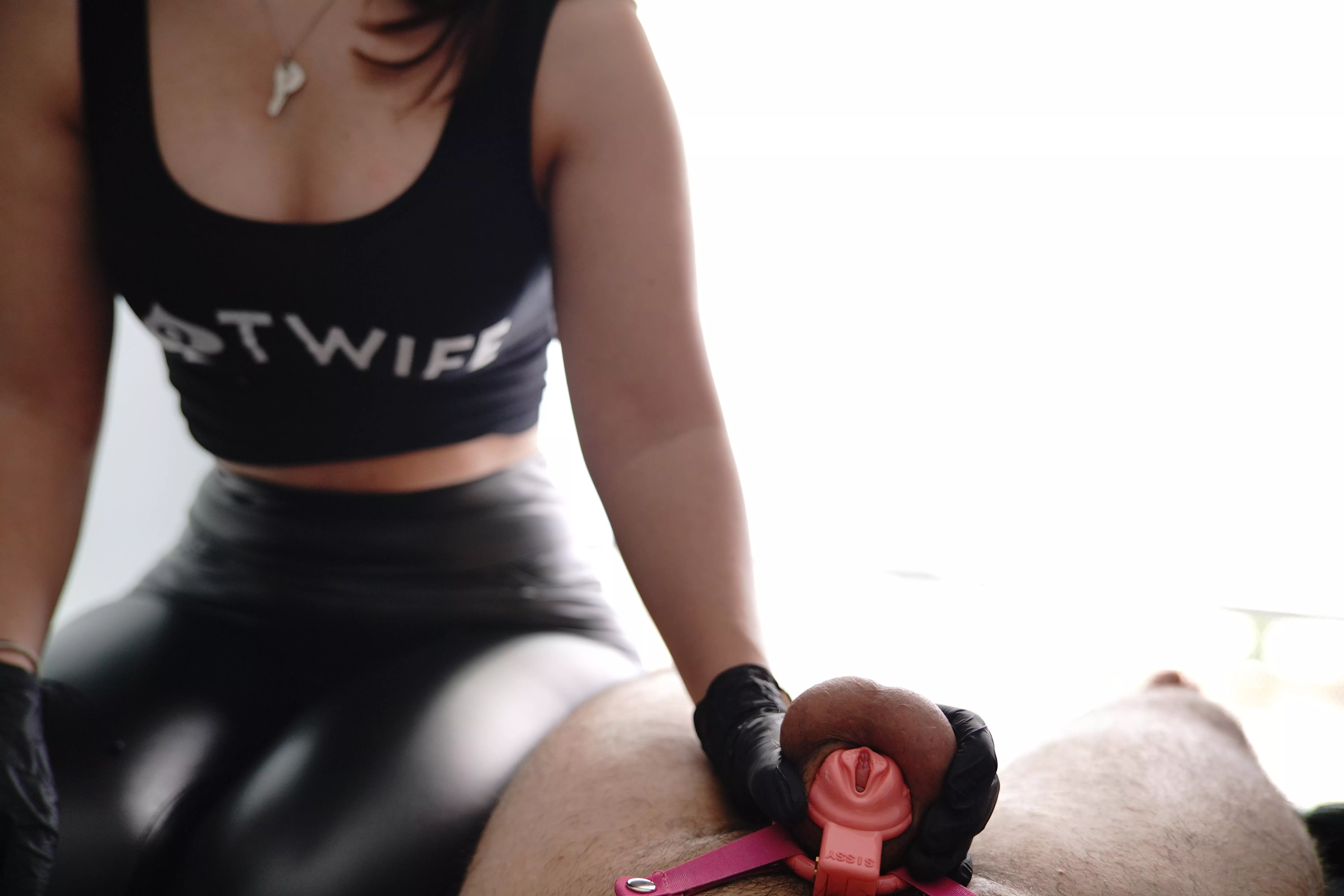 Now I put on latex gloves, only a real cock can feel my hands. And you're not.[domme]