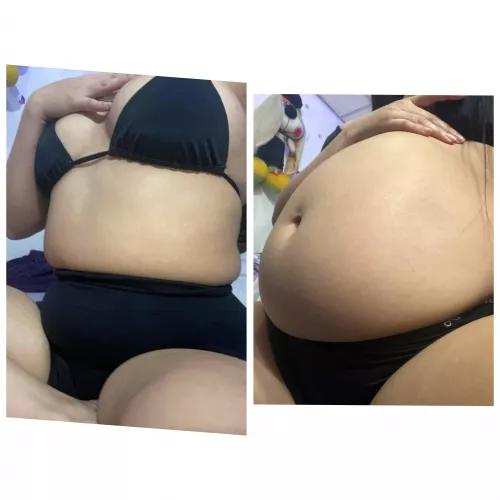 Good good friends, see this incredible change before and after 🐷 how beautiful and big my belly is, who wants to make it bigger?