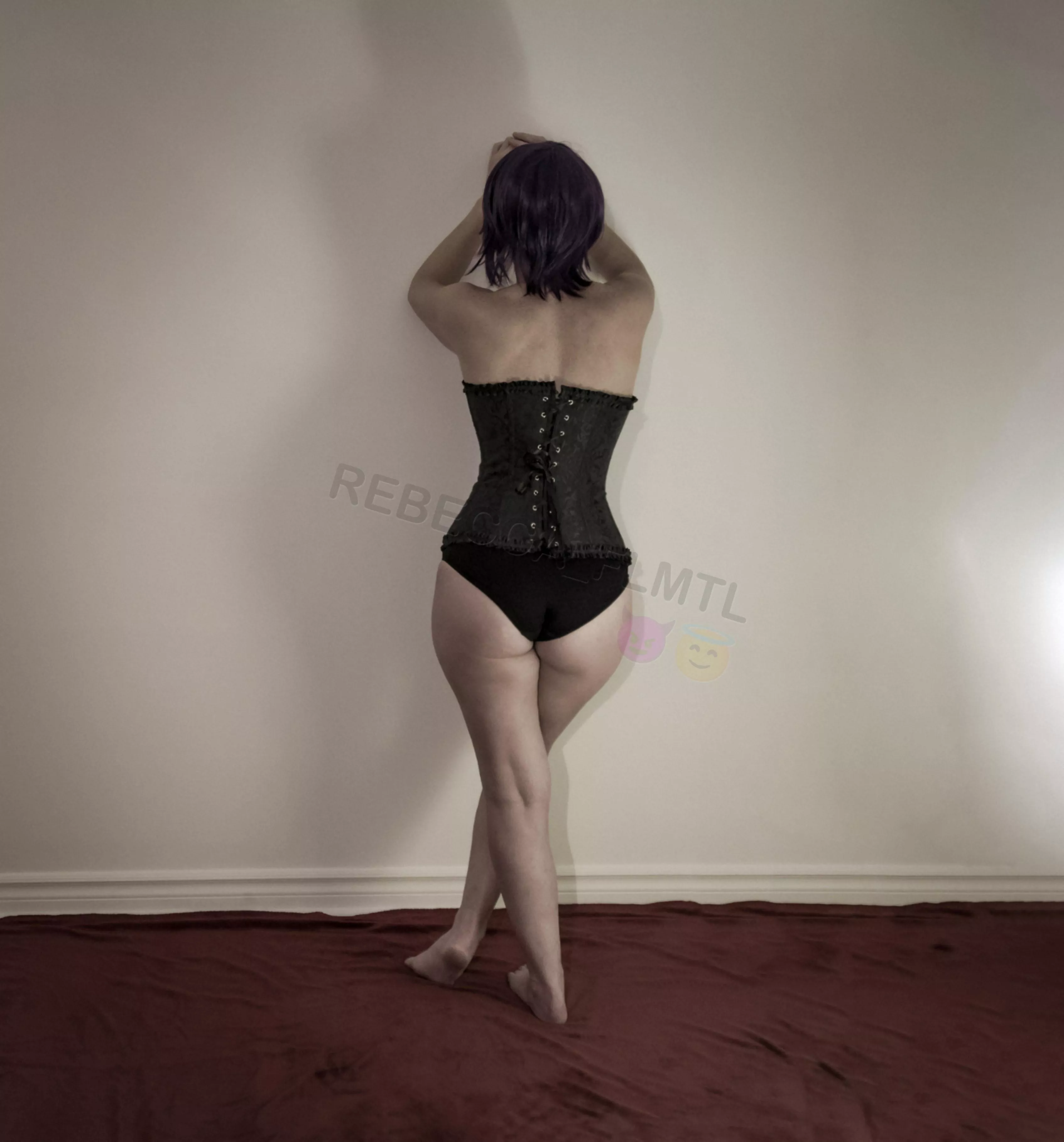 My corset from behind, no stocking or heels this time