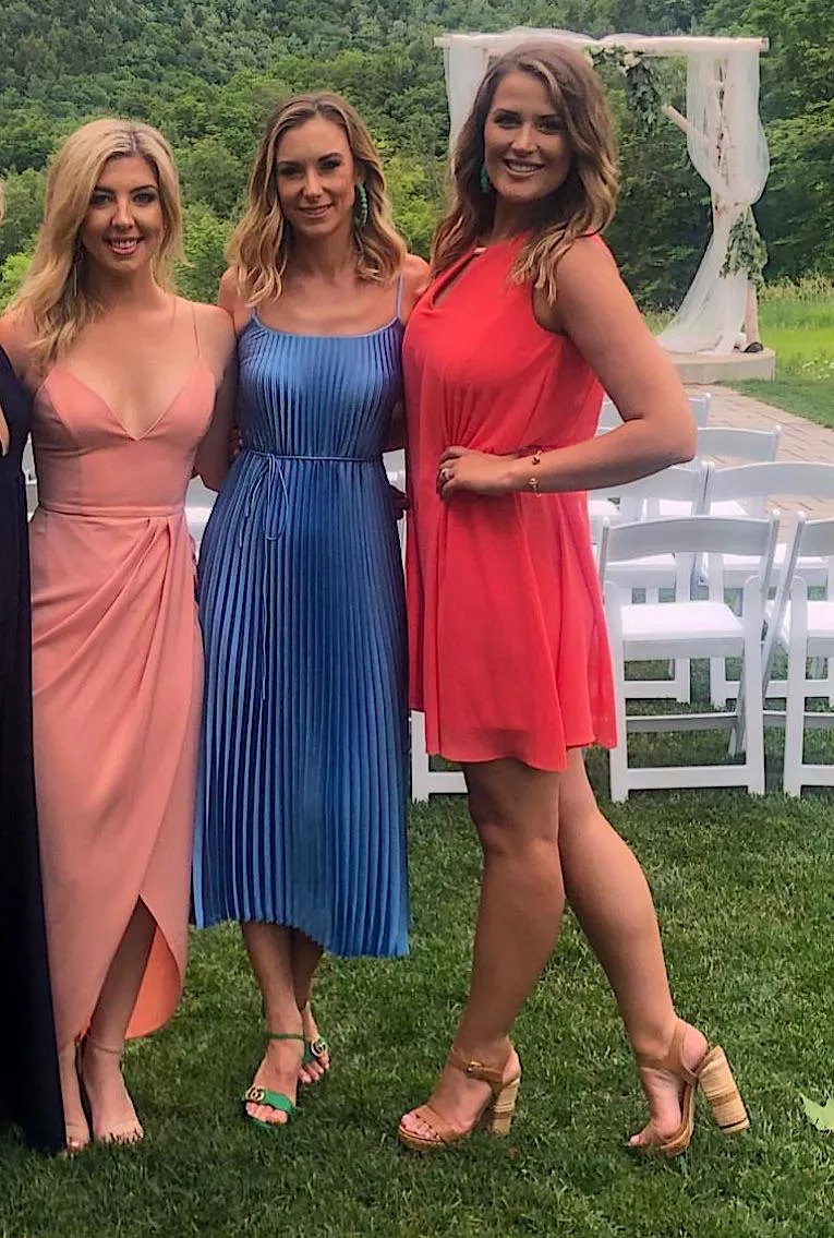 Pink, blue, red dresses