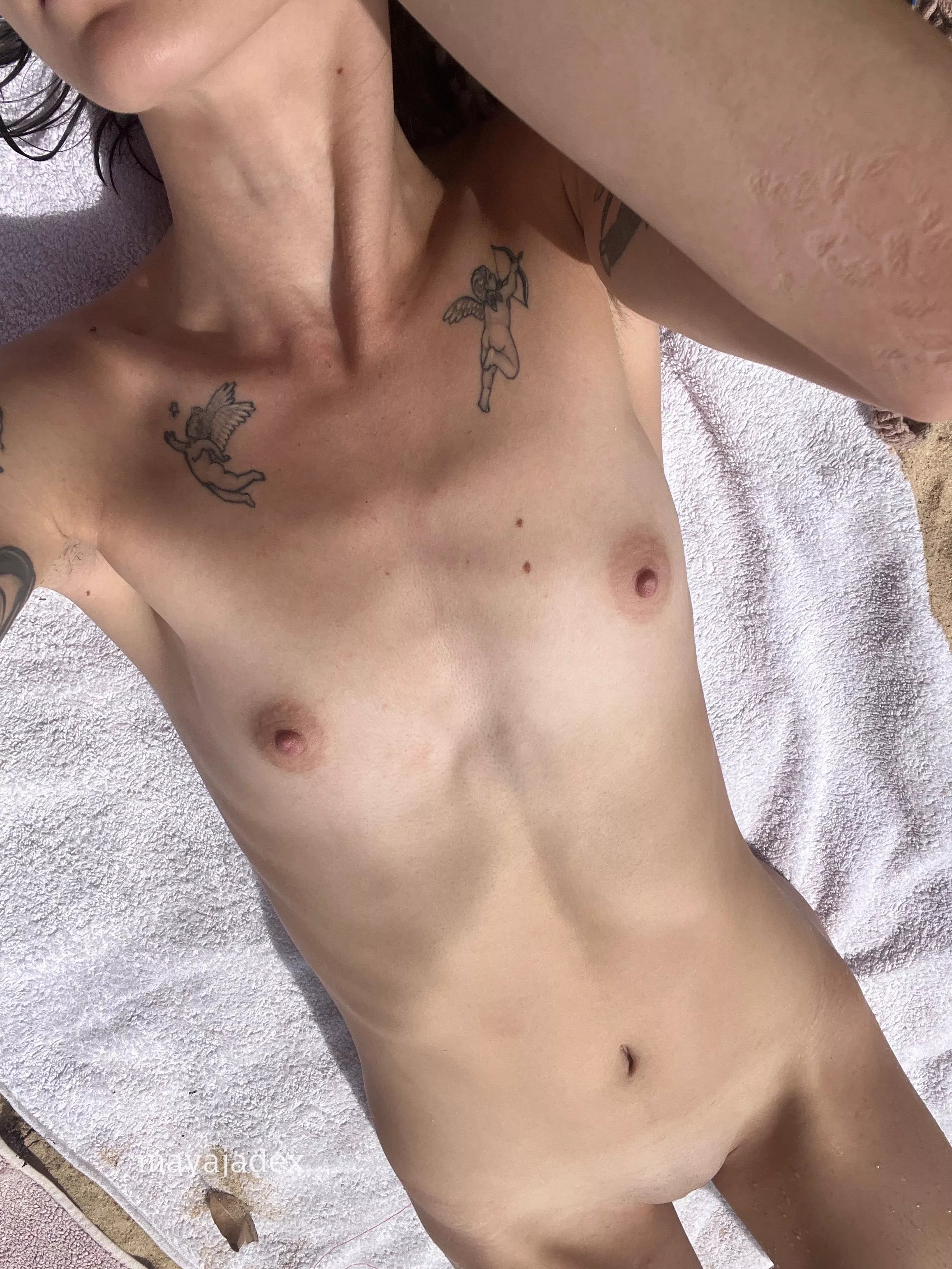 getting some sun on my flat chest :))