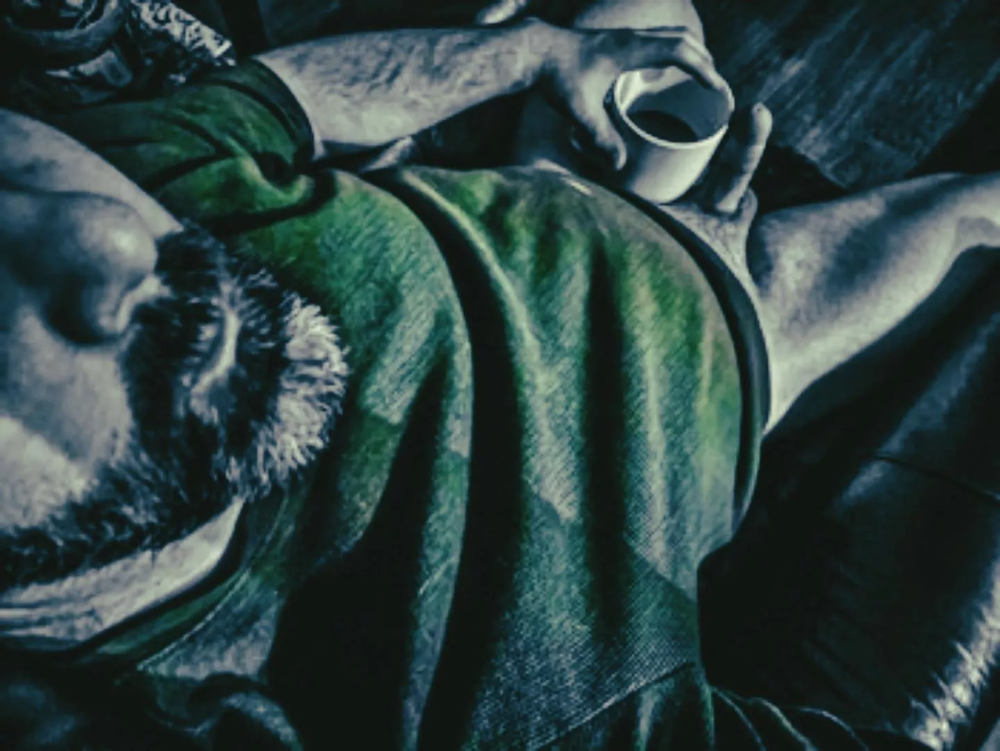 Enjoying the morning brew, cozy and comfortable 