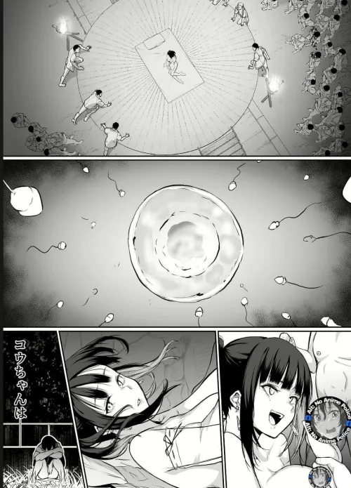 LF Mono Source: 1girl, smile, earrings, sperm, impregnation, fertilization, group, sat, multiple males, open mouth, side fringe, Alt: No Anime Police, Facebook, Japanese Text, grass, bottom naked, laying down, center bed, bonfire, wooden stairs, ceremony