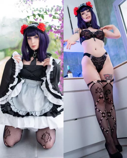 Shizuku Kuroe (Marin) cosplay on and off from My dress up darling - by Kerocchi