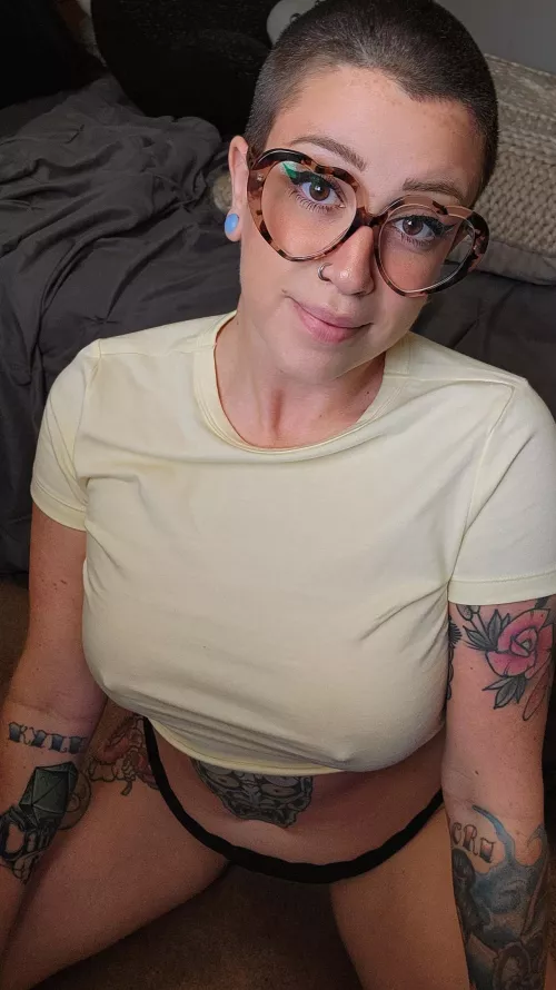 No hair* no bra* big brown eyes* 