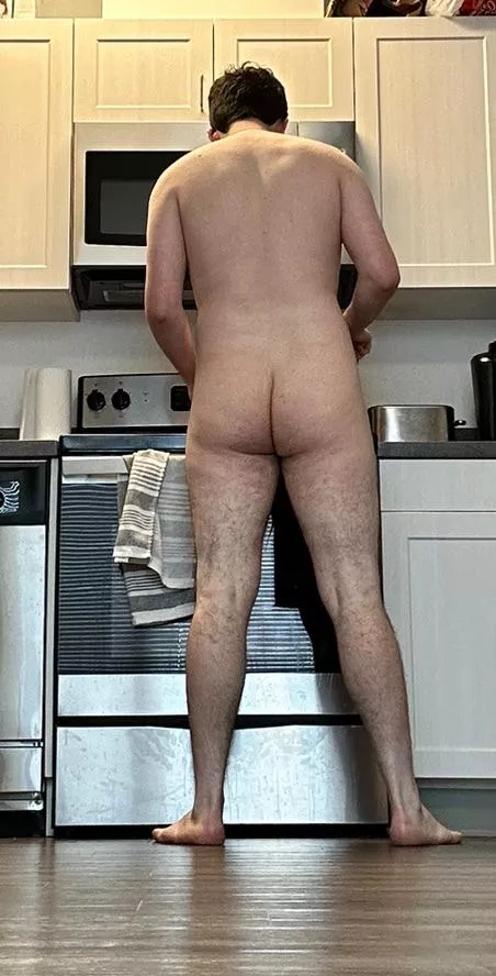 18 year old nudist here. Enjoying some cooking today!
