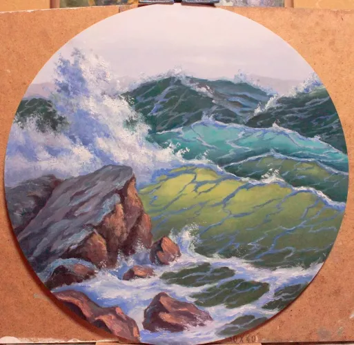 Green wave. My oil painting on hardboard