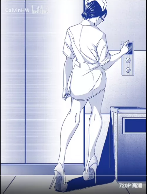 LF Mono Source: 1girl black_hair milf glass high_heels elevator