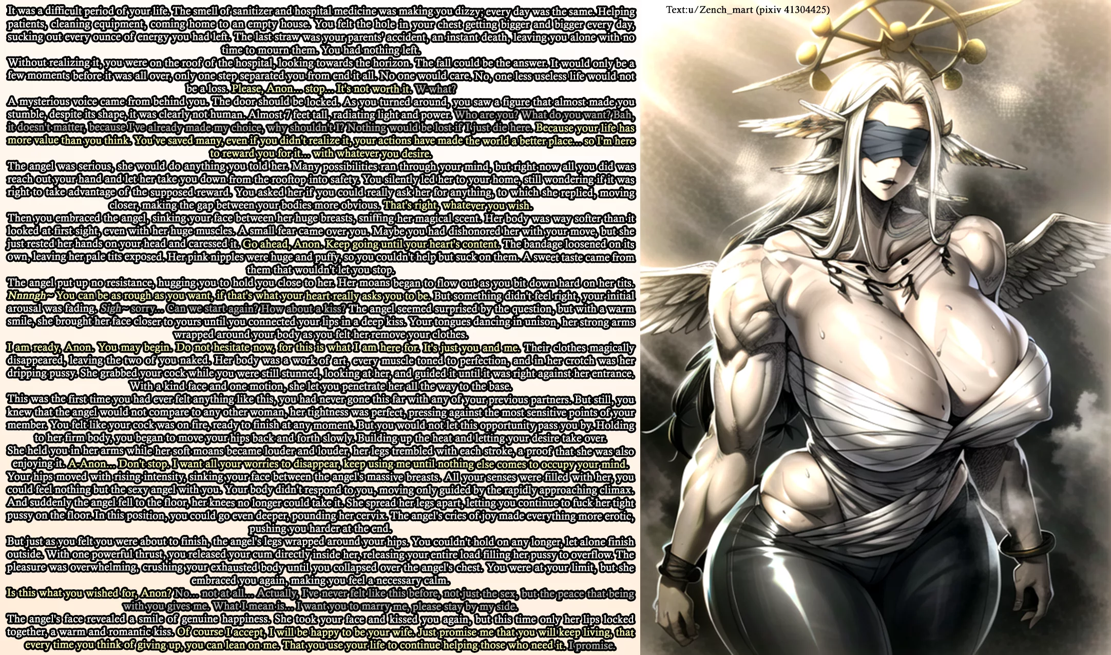 An angel come to help a good man with love [Emotional support] [Creampie] [cuddles] [Happy ending] [muscle girl] [Commission] | Art AI generated