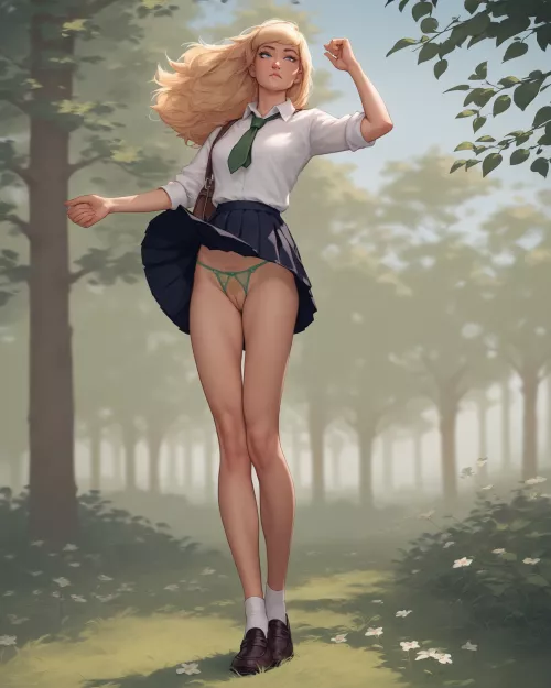 Daphne Greengrass takes a walk on a windy day.