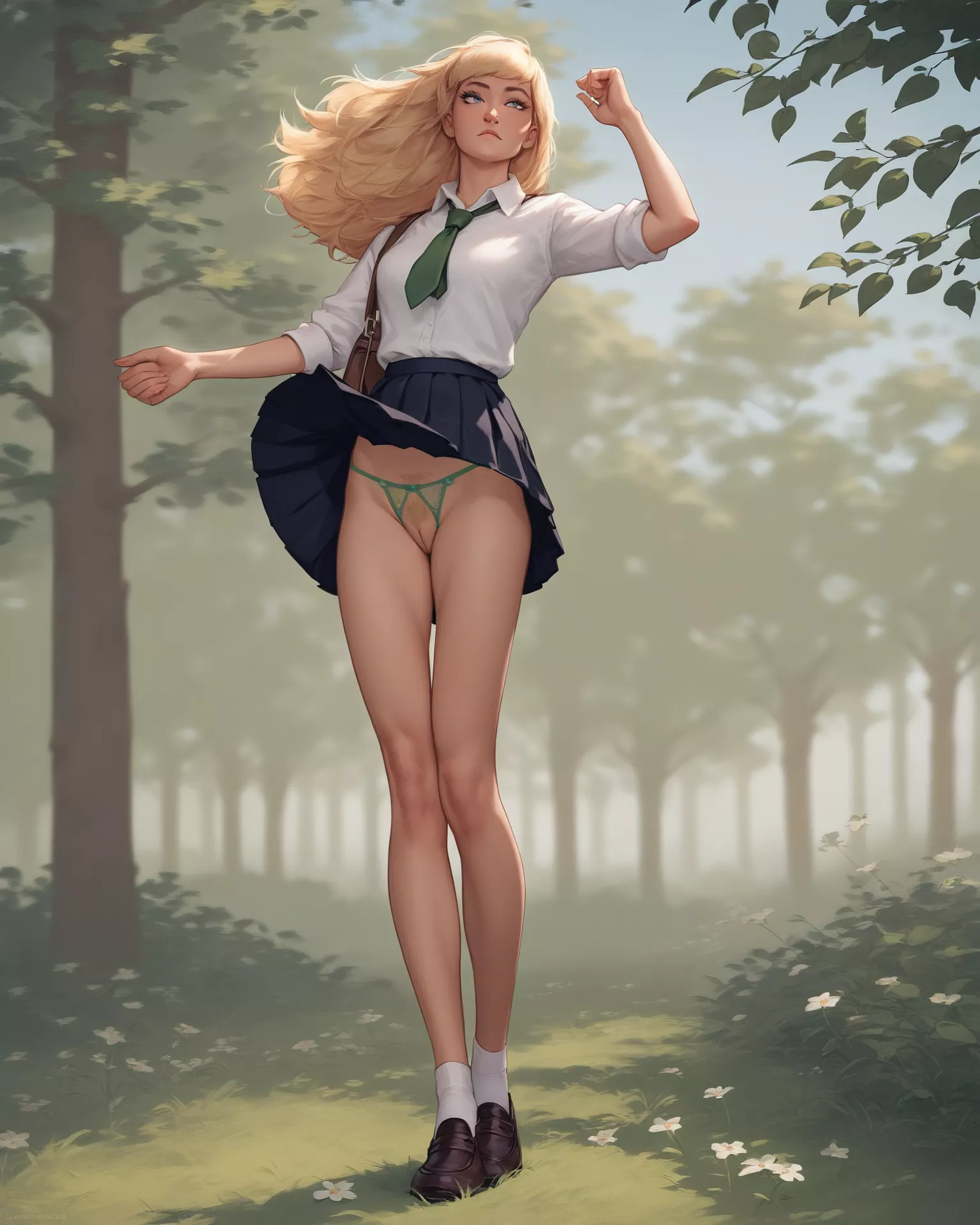 Daphne Greengrass takes a walk on a windy day.