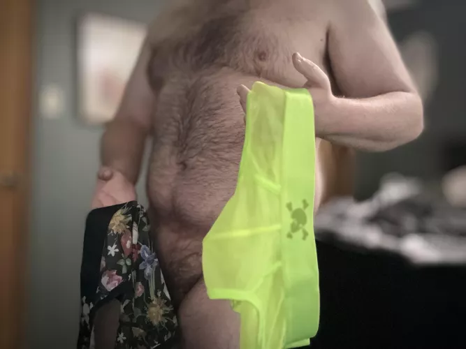 Help me choose!!! Neon or Floral? Both are sheer from Skull & Bones. Happy Sunday Fellas! 