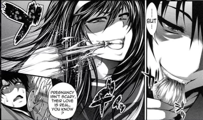 LF Mono Source: 1girl, 1boy, black hair, condom rip, femdom, 