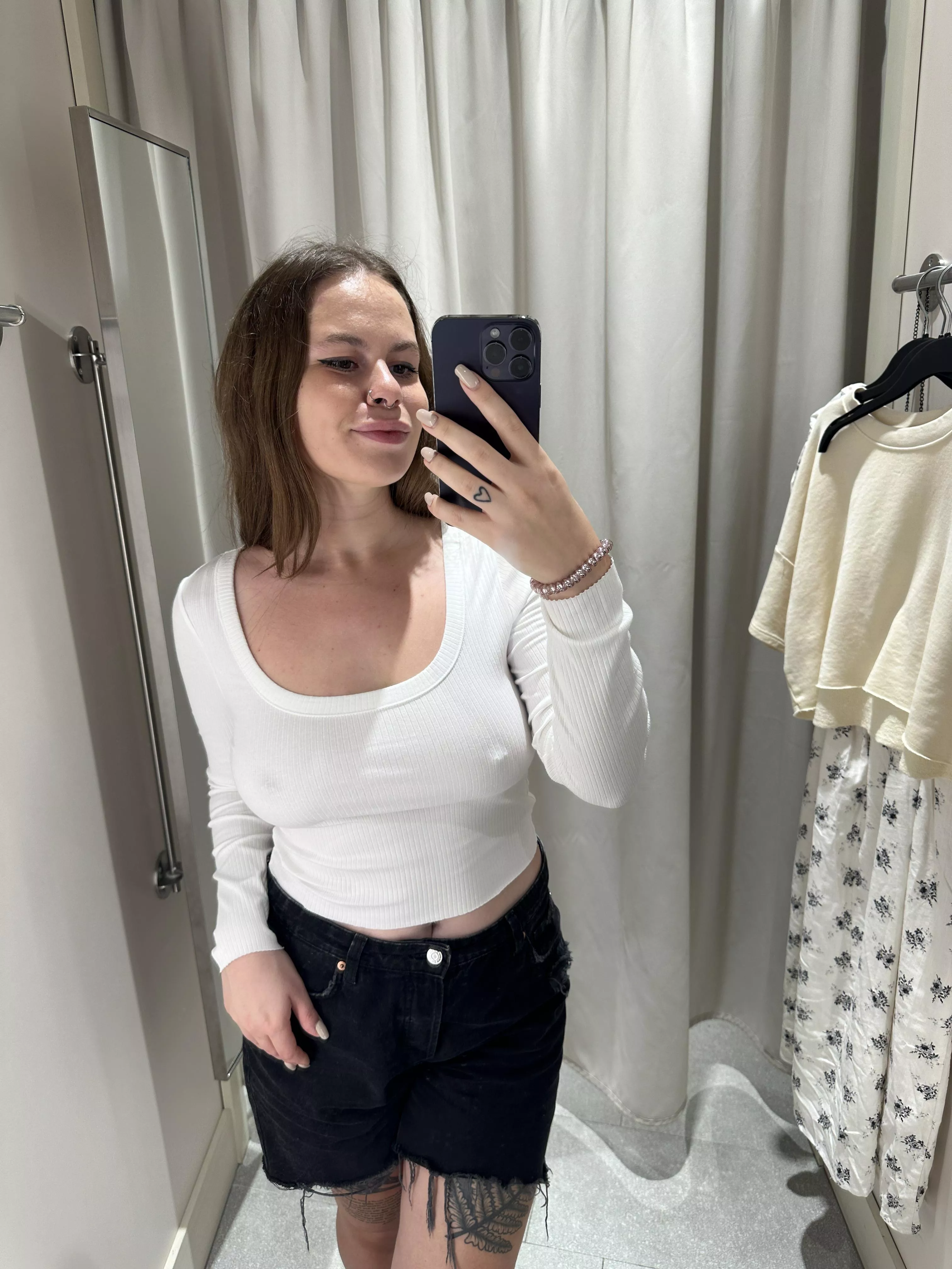 Braless with a little cute smile