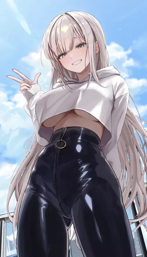 Cropped Hoodie & High Waist Leather  [Artist's Original]