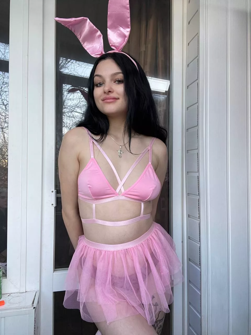 Cute bunny looks at your carrot