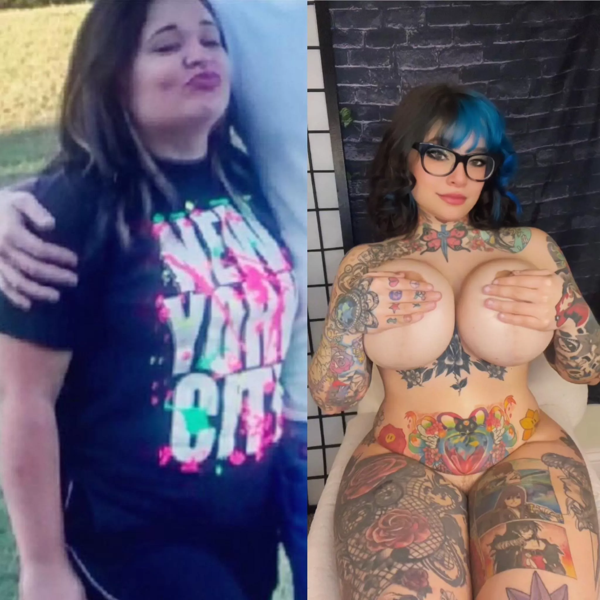 From a flat chested fatty (2016) to a slutty goth bimbo (2024)