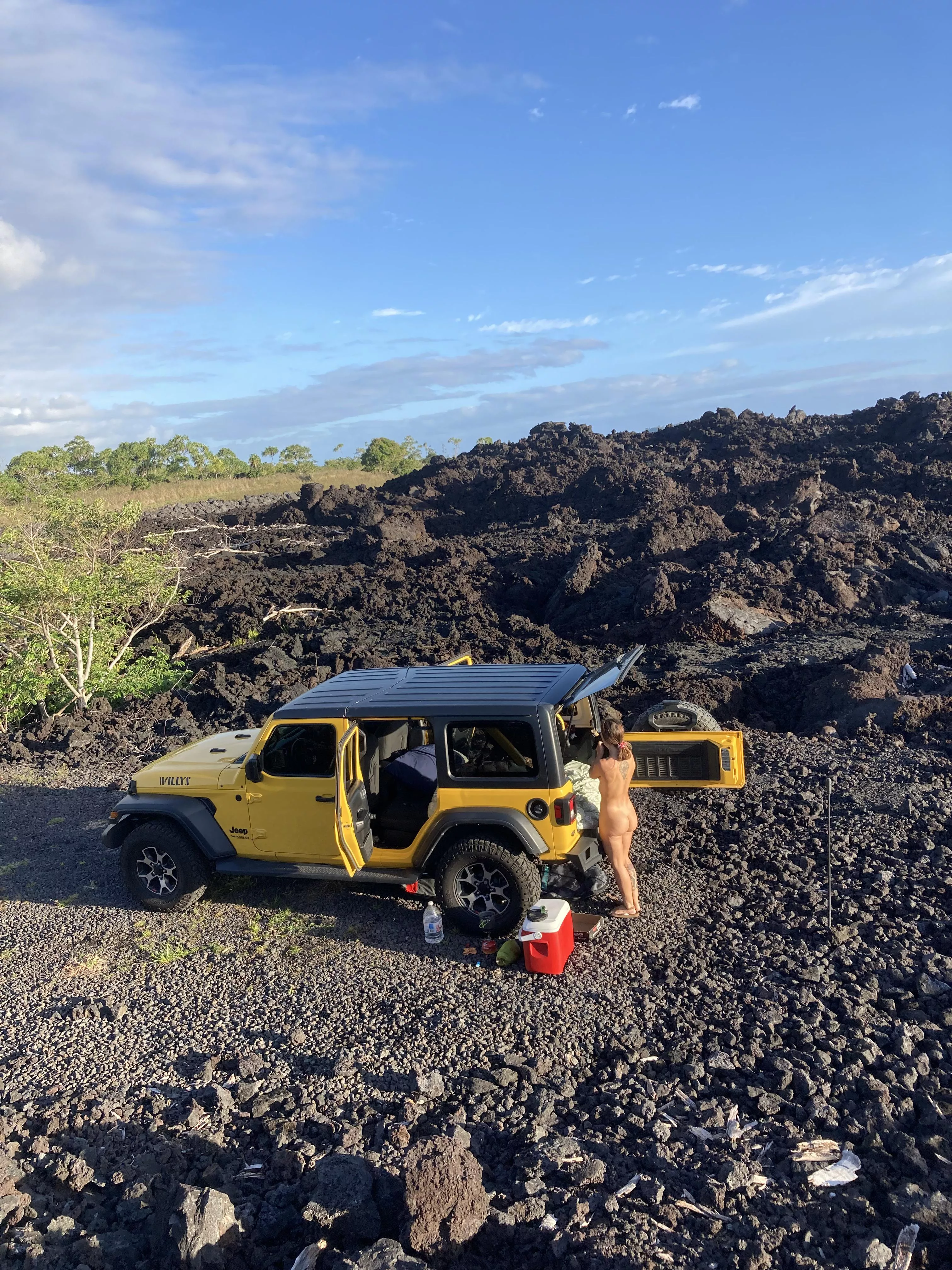 Naked camping on a lava flow