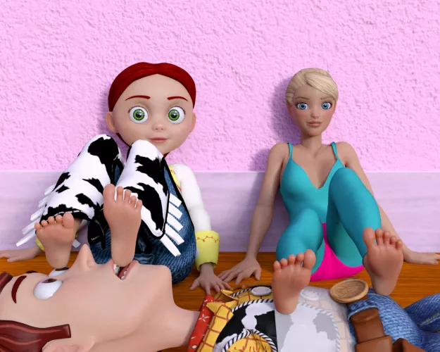 Jessie and Barbie torment Woody with their Feet 4 [Toy Story] (SoleMann)
