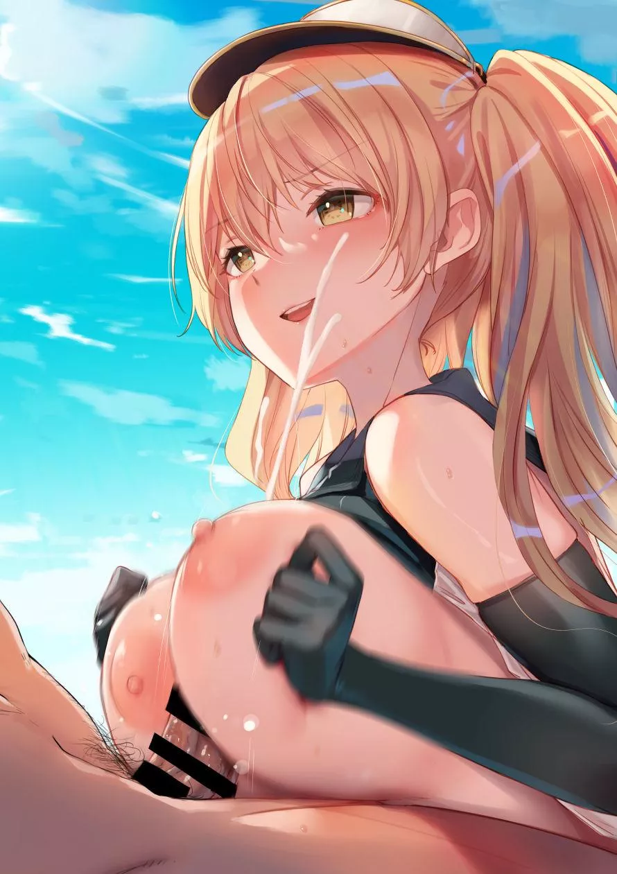 Monika smiles while ejaculating Gran's dick with her superb paizuri [Grandblue Fantasy] (Akino Komichi)
