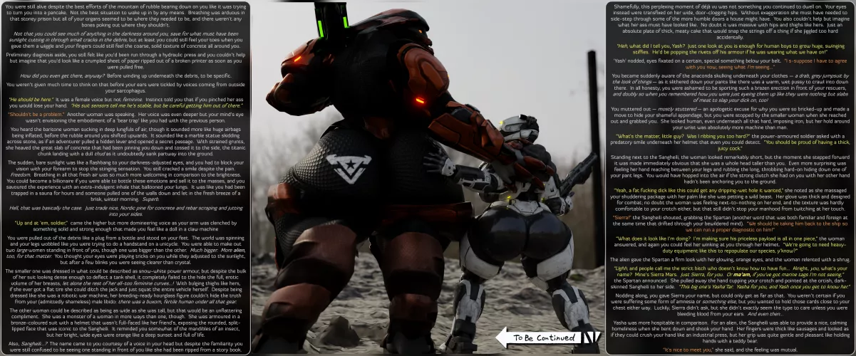 [FFxM] Stuck in the Middle with Them [Teaser Caption] [Halo] [Sangheilli] [Spartan] [FFM] [Threesome] [Amazons] [Size Difference] [Sci-Fi] [Human'd] [Femdom & Maledom]