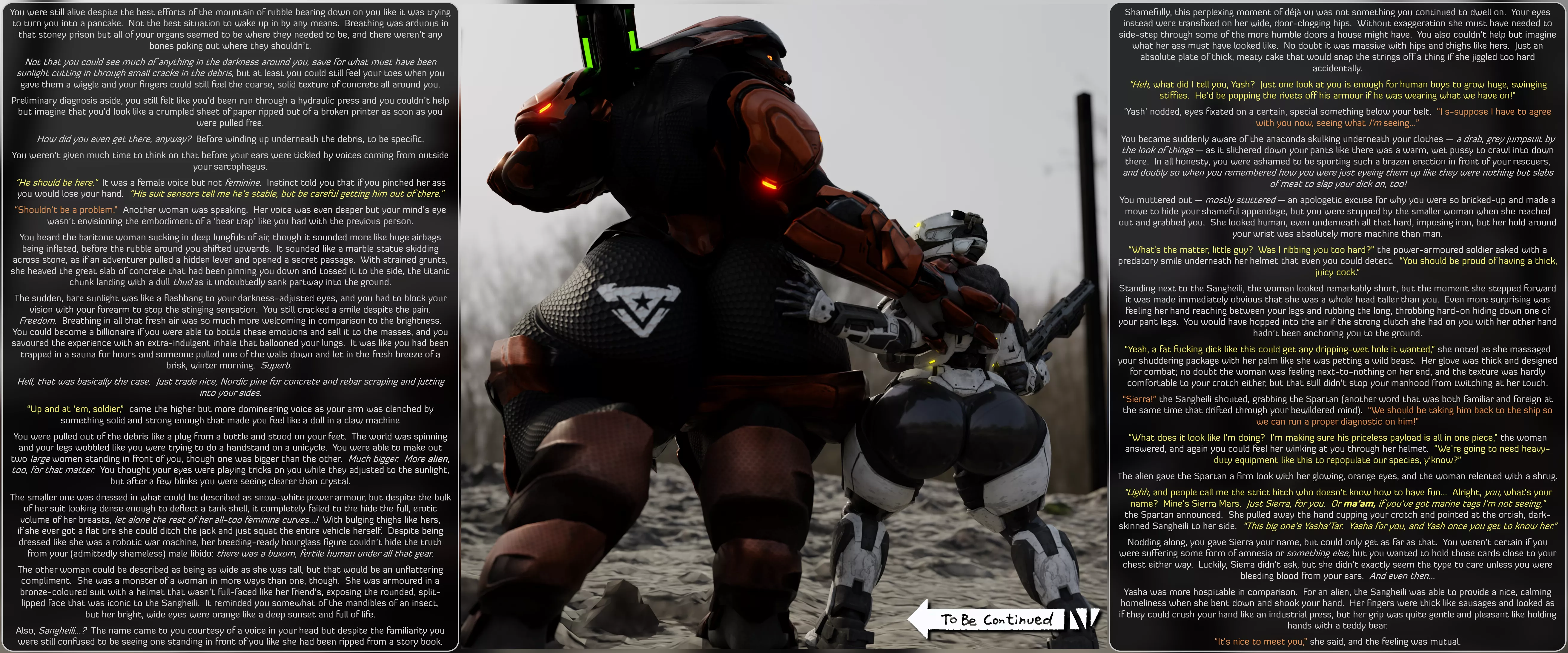 [FFxM] Stuck in the Middle with Them [Teaser Caption] [Halo] [Sangheilli] [Spartan] [FFM] [Threesome] [Amazons] [Size Difference] [Sci-Fi] [Human'd] [Femdom & Maledom]