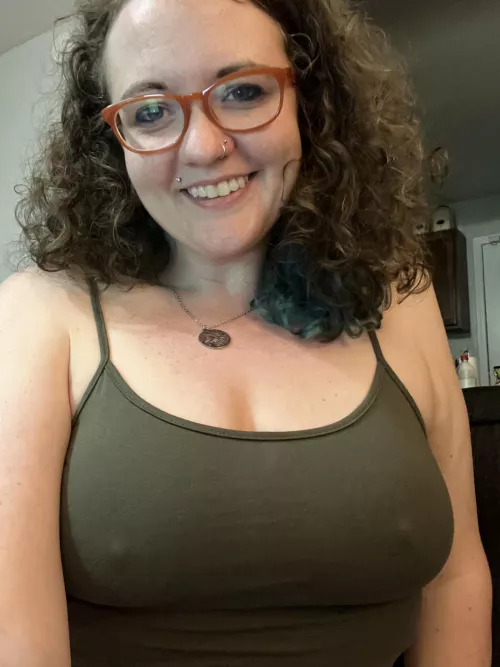 Tight tank top = no bra needed