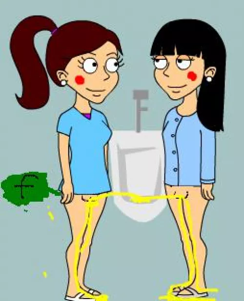 Miranda Person & Marisa Hanikashi pee on the urinal