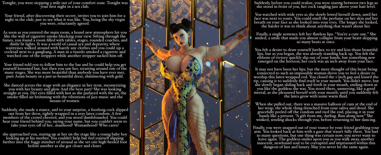 The sighting of a futa goddess [story] [gender neutral POV] [futa dancer] [blowjob] [slight hypnosis/trance] [corruption]