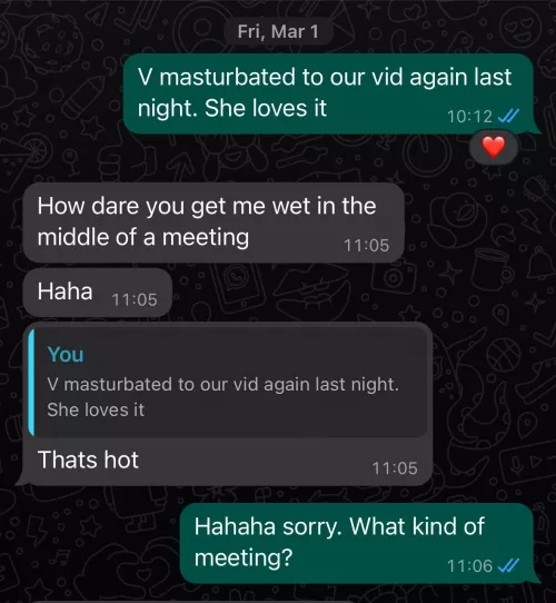 Hubby texting our cuckcake about me. I love our dynamic, that he films it for me, and that she’s happy to keep seeing him. She’s so respectful and loves the sex and everything about our arrangement.