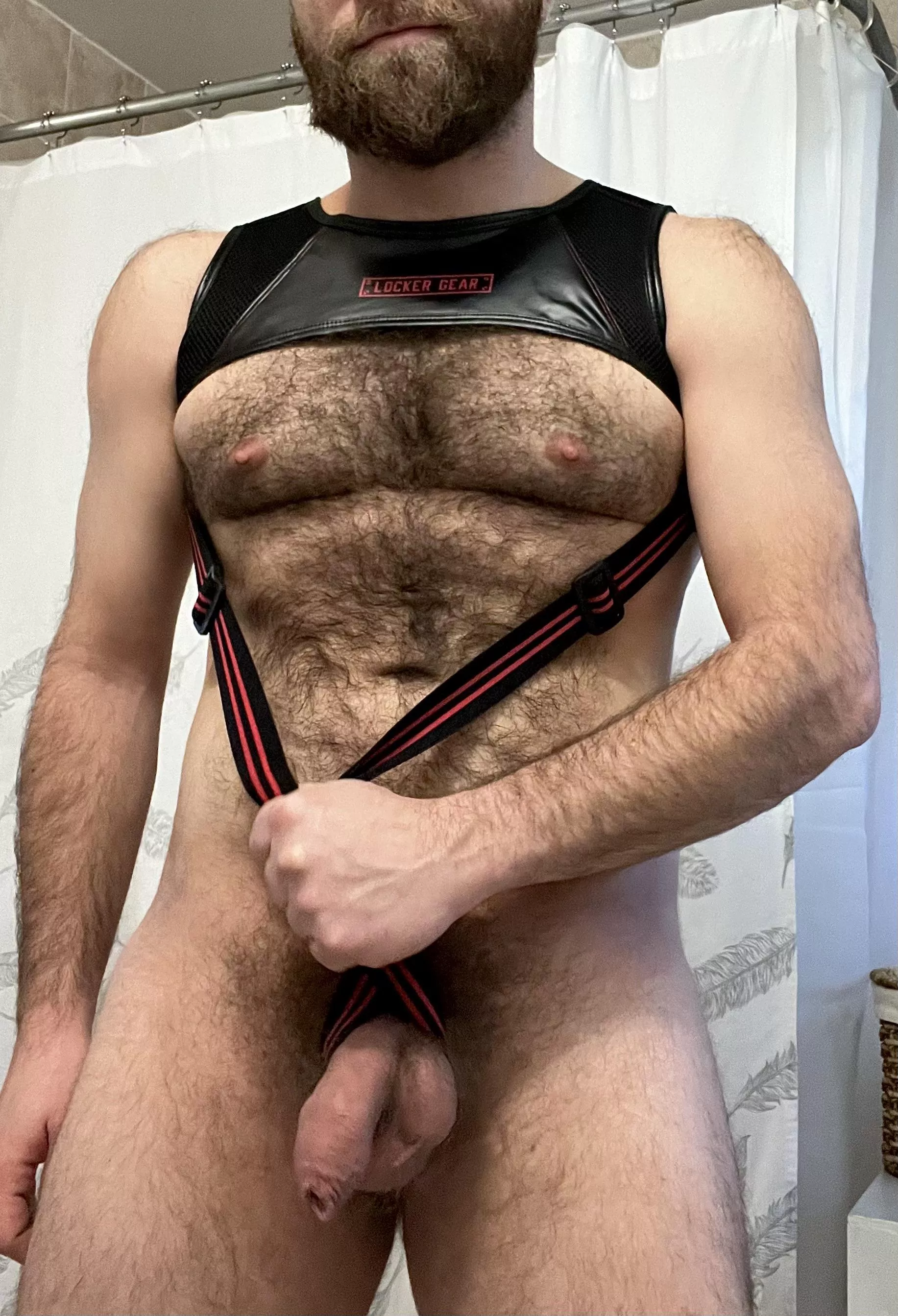 Love how a harness looks on my hairy chest