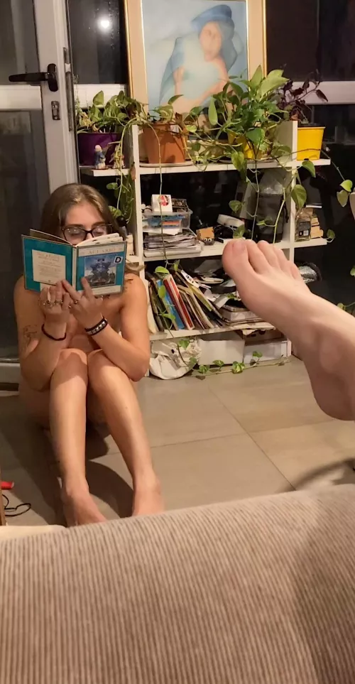 Lucy reading to me a book she found on the street