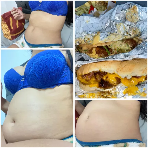 Incredible my change before and after a great Sandwich every day committed makes me bigger and bigger. Who wants to feed this beautiful belly?