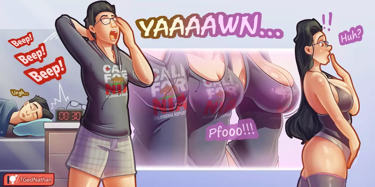 It's time to wake up, my pretty busty lady (by TGedNathan)