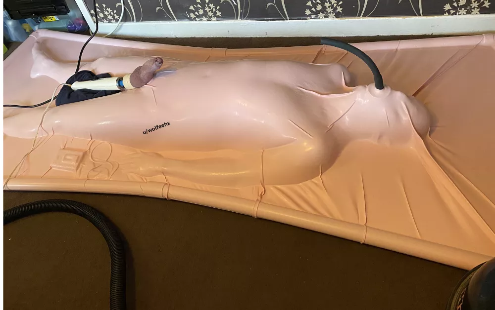 Time-out in the latex vac bed.