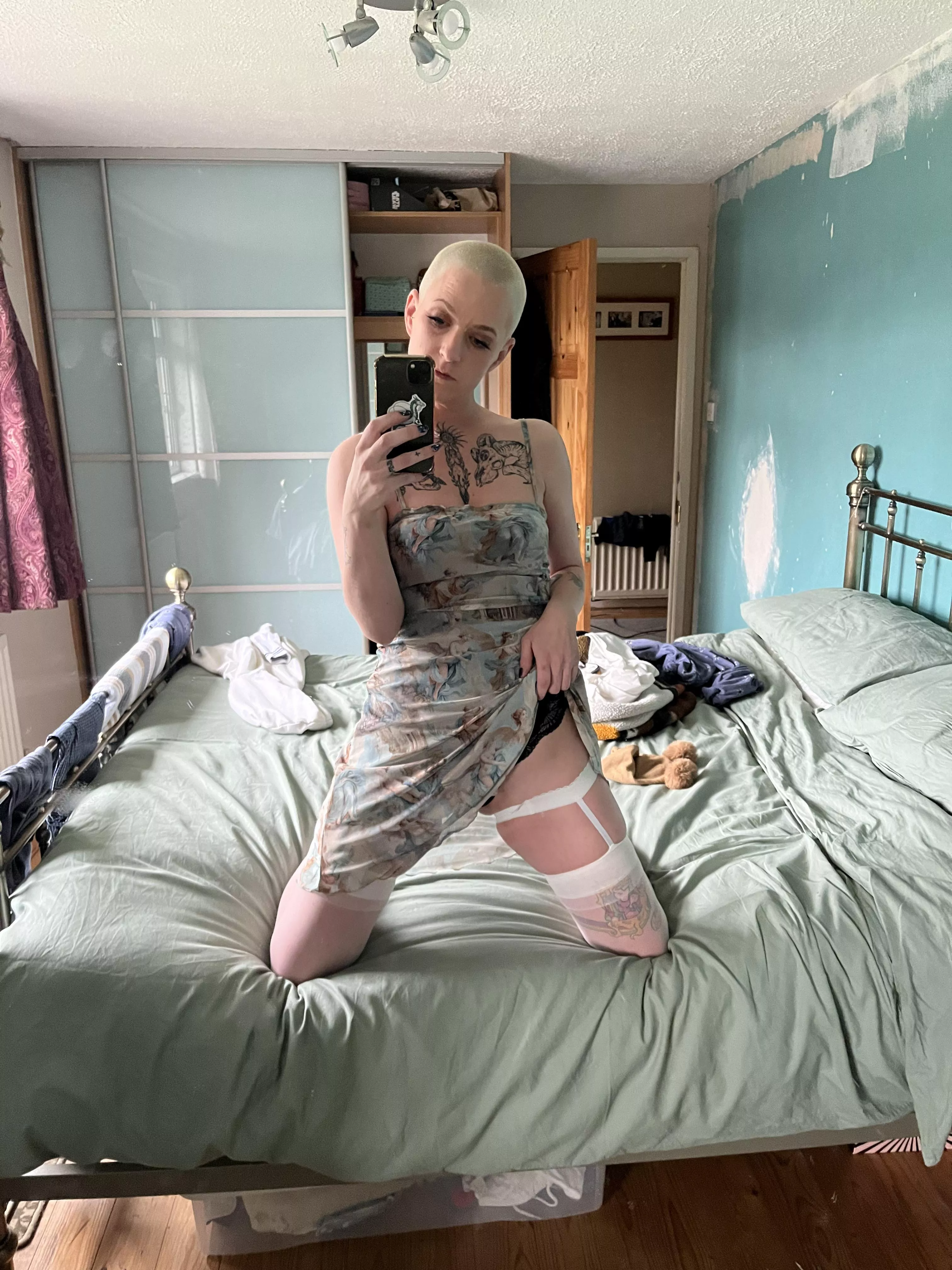 Wearing my sun dress but stockings too cuz it’s cold 