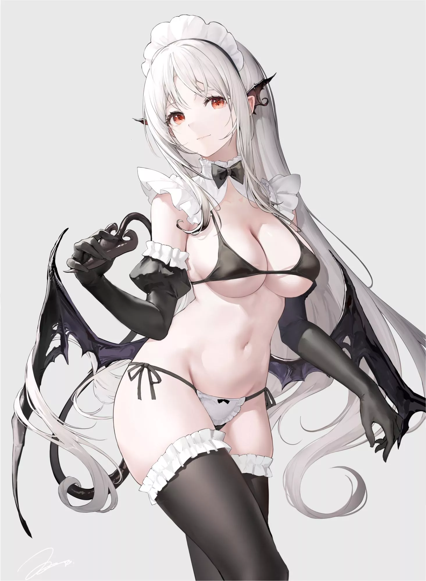 White hair + maid + bikini + devil = [original]