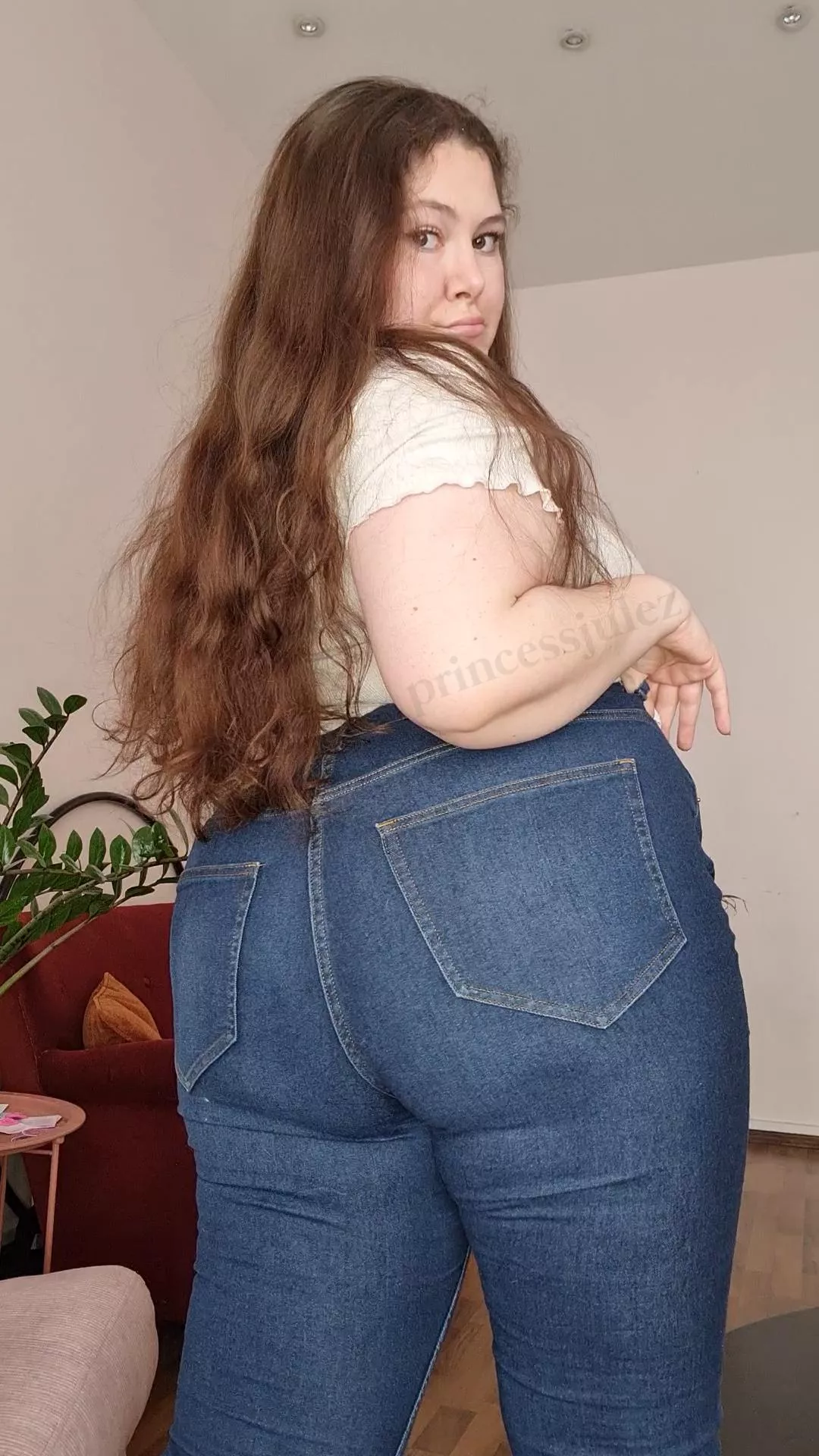 Dark blue jeans and my big booty
