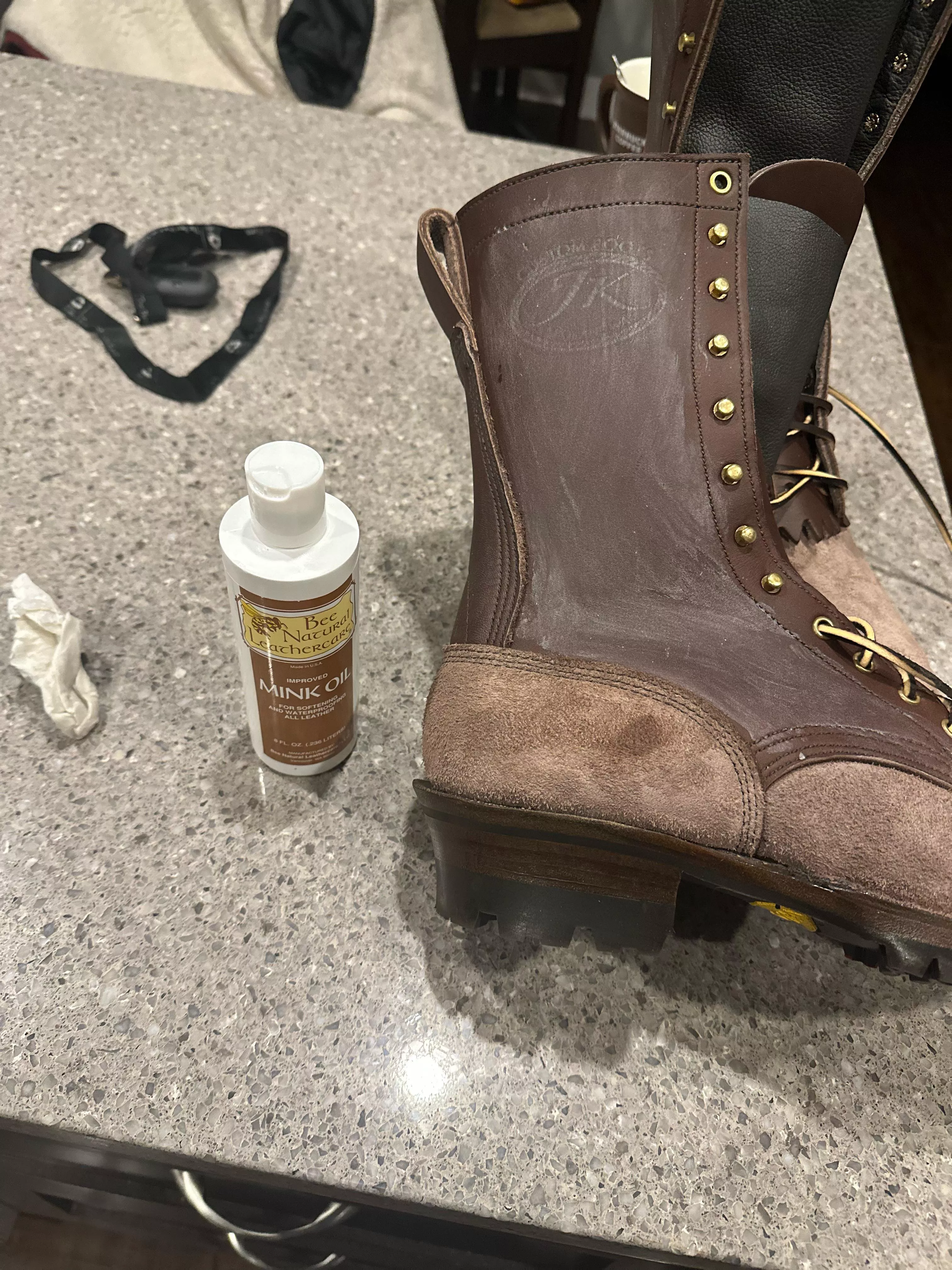 Mink oil stained new boots?