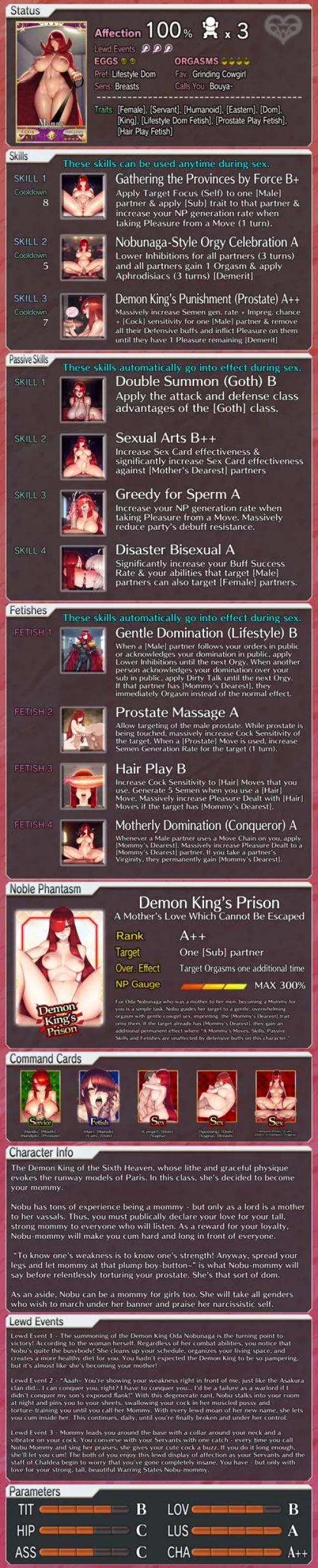 Oda Nobunaga's Lewd Profile! [Bisexual] [Fate Series] [Hair Play] [Femdom] [Prostate Play] [Game Mechanics] [Series]