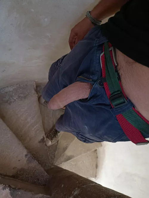 Semi hard in a church's stairwell 