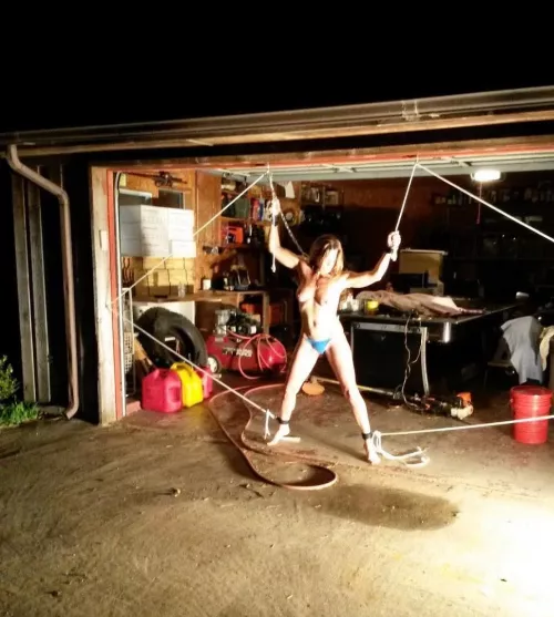 garage play..letting the neighbors enjoy