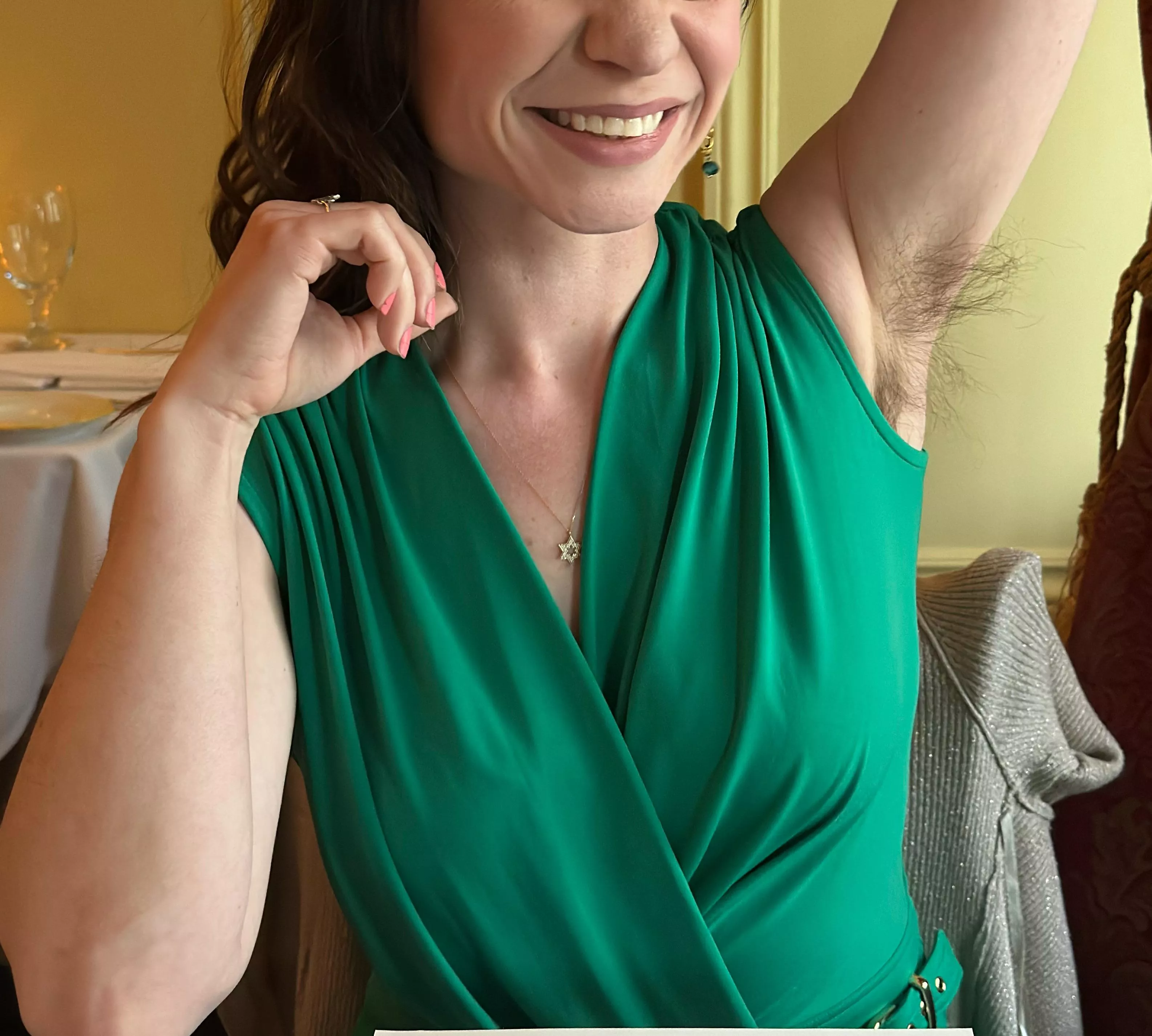 If we go out for a fancy dinner I’m proudly wearing my natural pits out