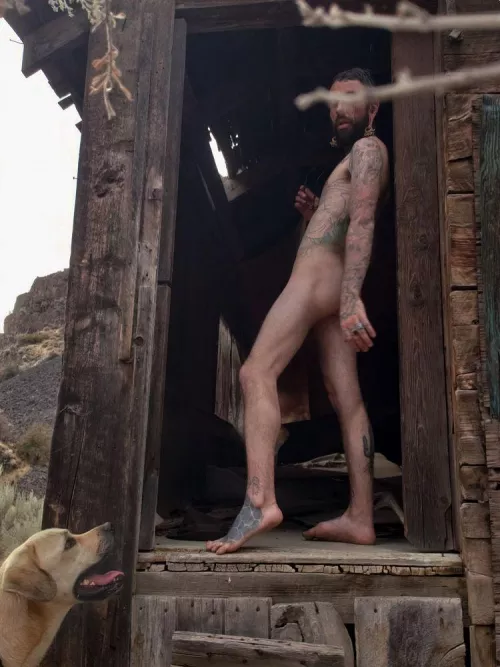 (M) Hanging out away from society in an abandoned homestead.