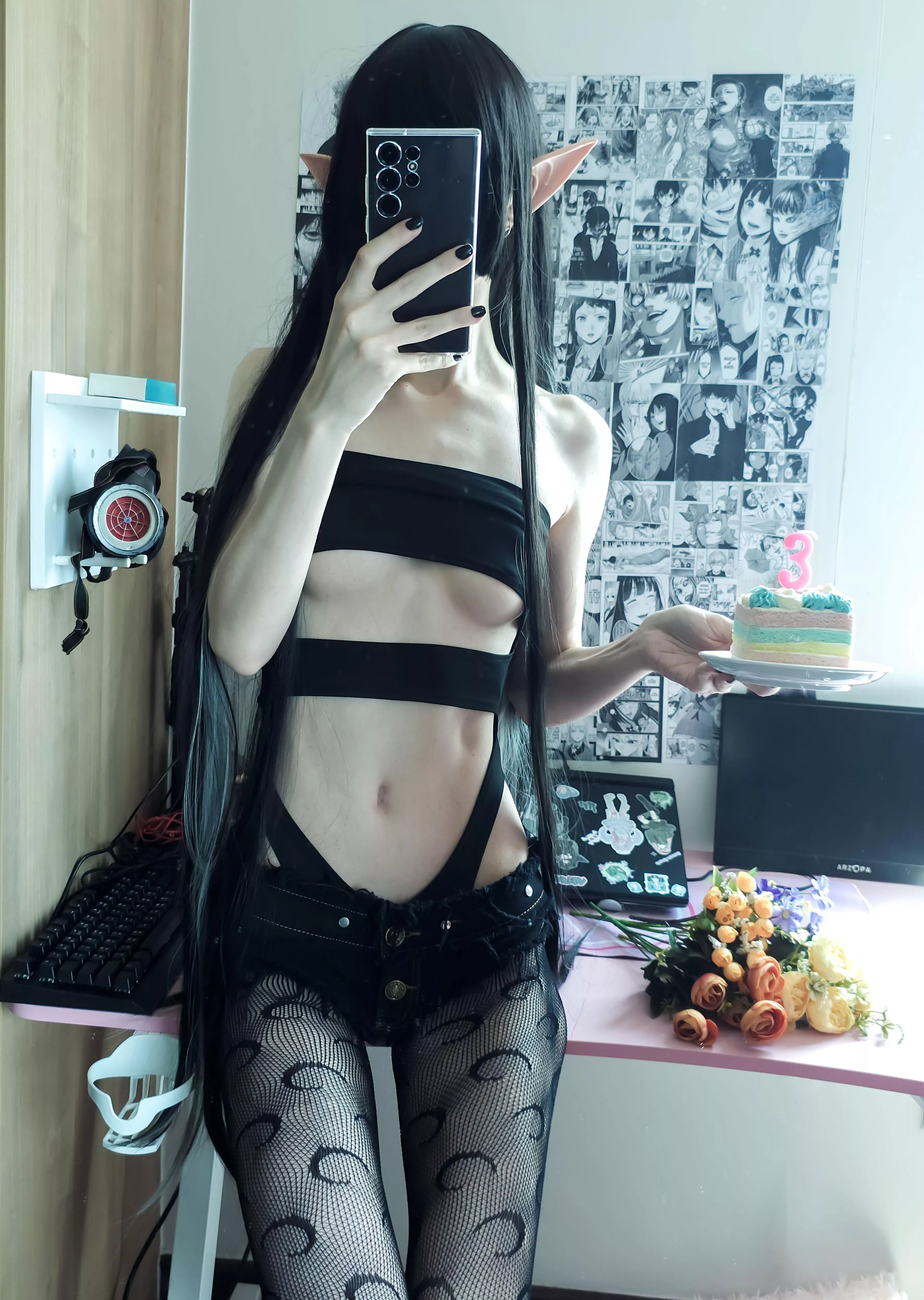 Tight bodysuit and shorts