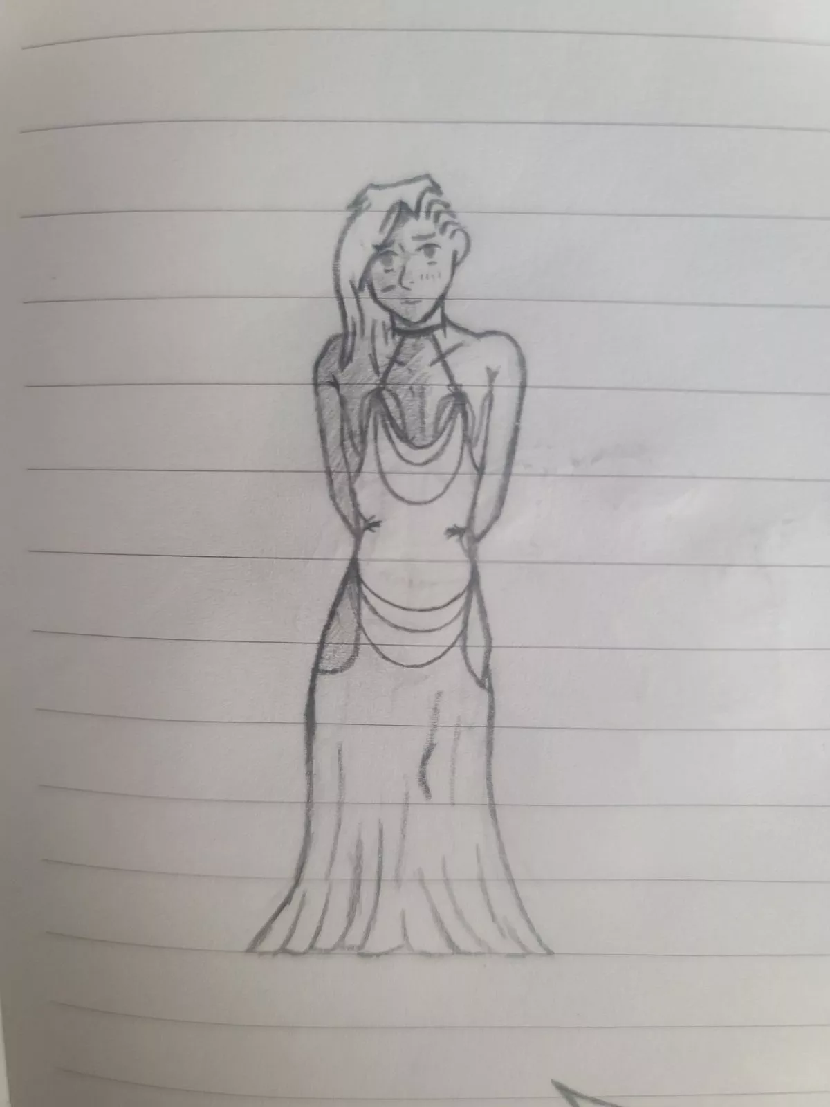 Trying on a dress he found. (Bluertiger)