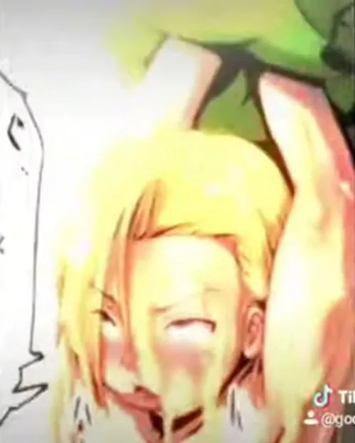 LF color source: 1girl,ahegao,blonde hair,hair over one eye and eyebrow,eyes up,arms up,blushing,tongue out,armpit,hands stick in green tube like thing,speaking,words out of frame,face close up,one hand beside ear